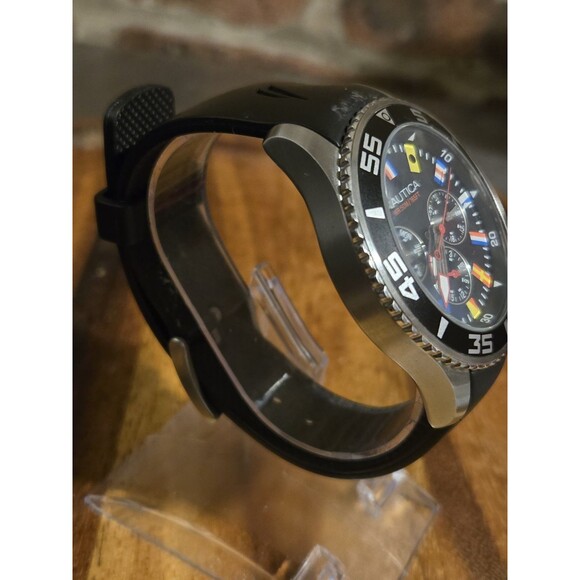 Nautica Men's A12626G 44mm Black Rubber Band Steel Case Quartz Flag Watch - Picture 4 of 10